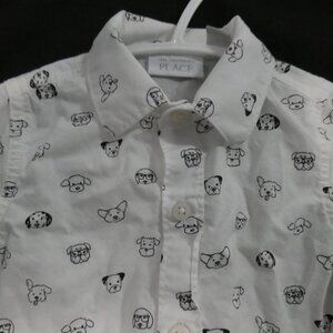 CHILDREN'S PLACE Baby Boy Button Down Shirt Dog Print White - 6-9 Months